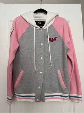 D.VA Grey & Pink Hoodie Varsity Jacket